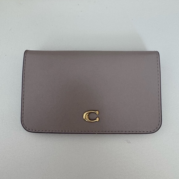 Coach Handbags - Coach Compact Leather Wallet in Taupe Gray with Gold 'C' Logo